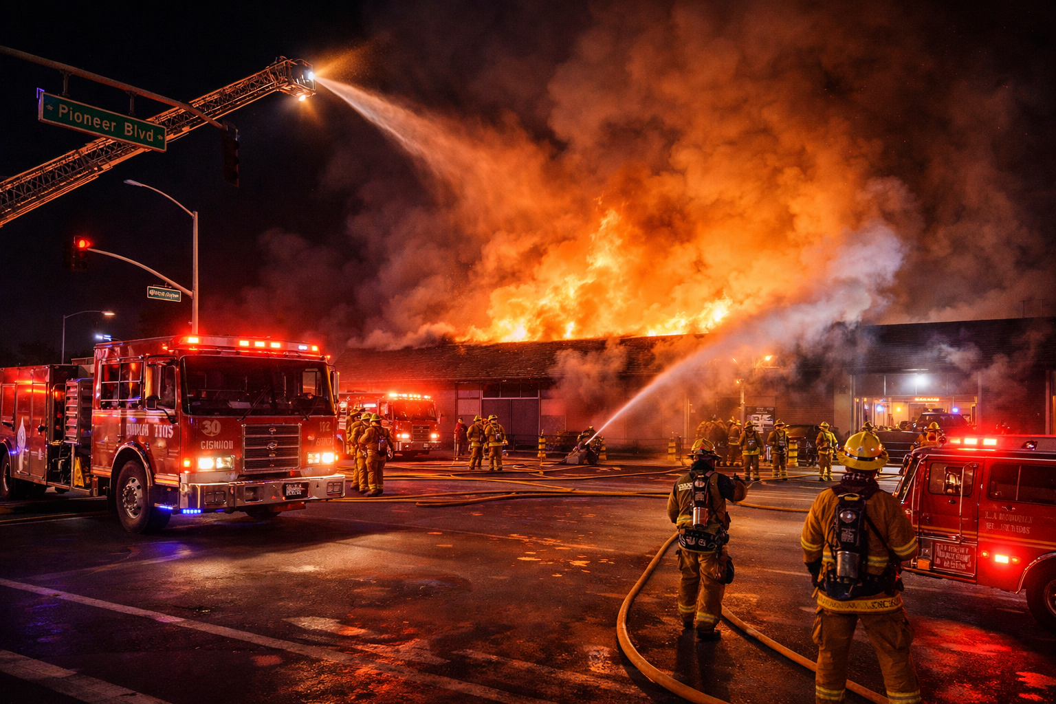 Firefighter Hospitalized After Major Blaze Destroys Vacant Building in Artesia